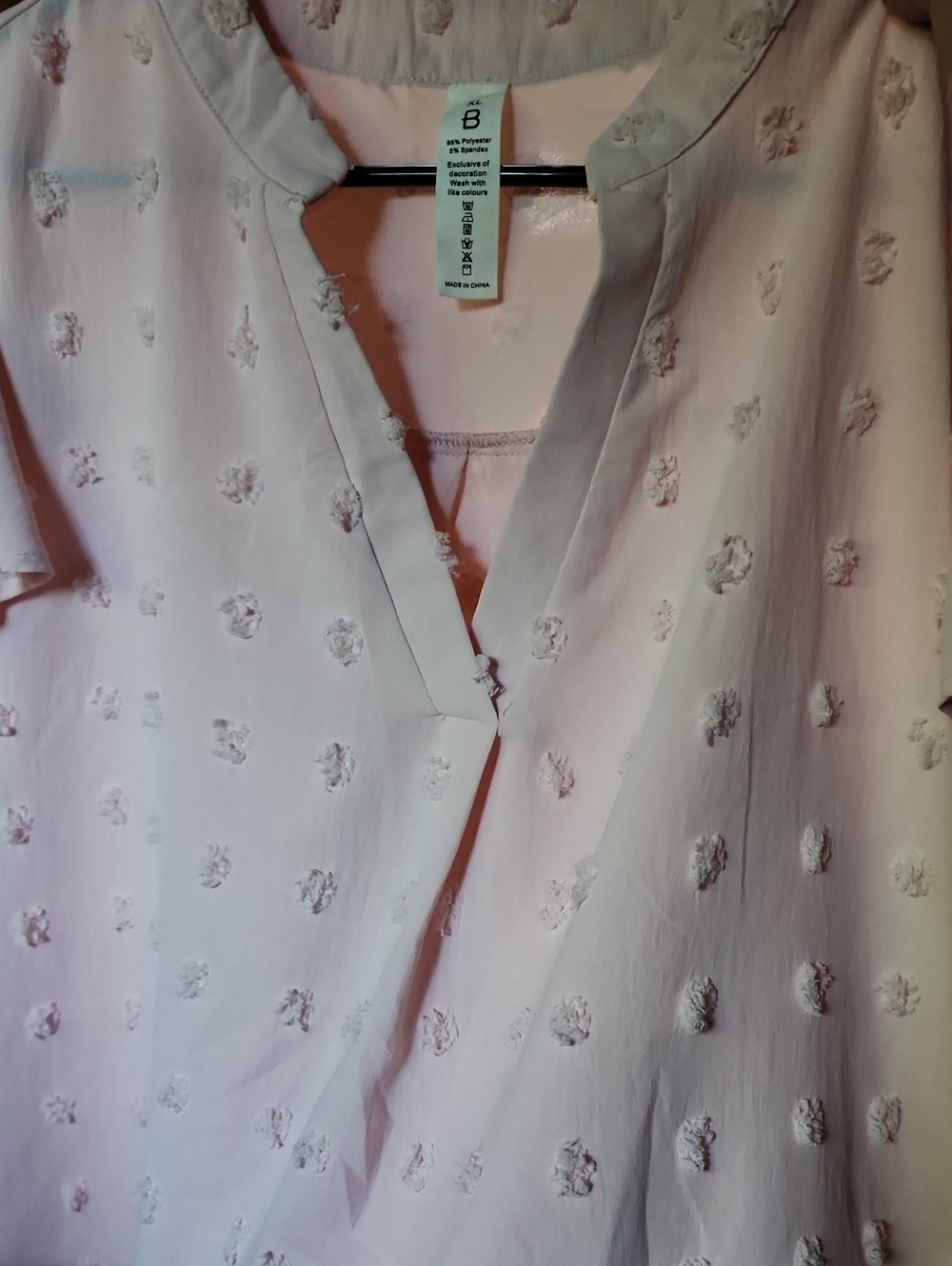Light Pink Textured Dot V-Neck Blouse